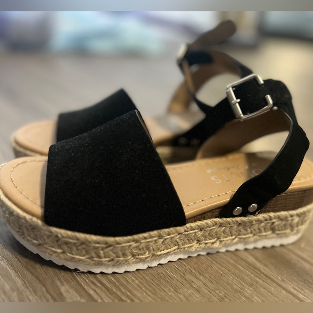Suede beaded sandals.